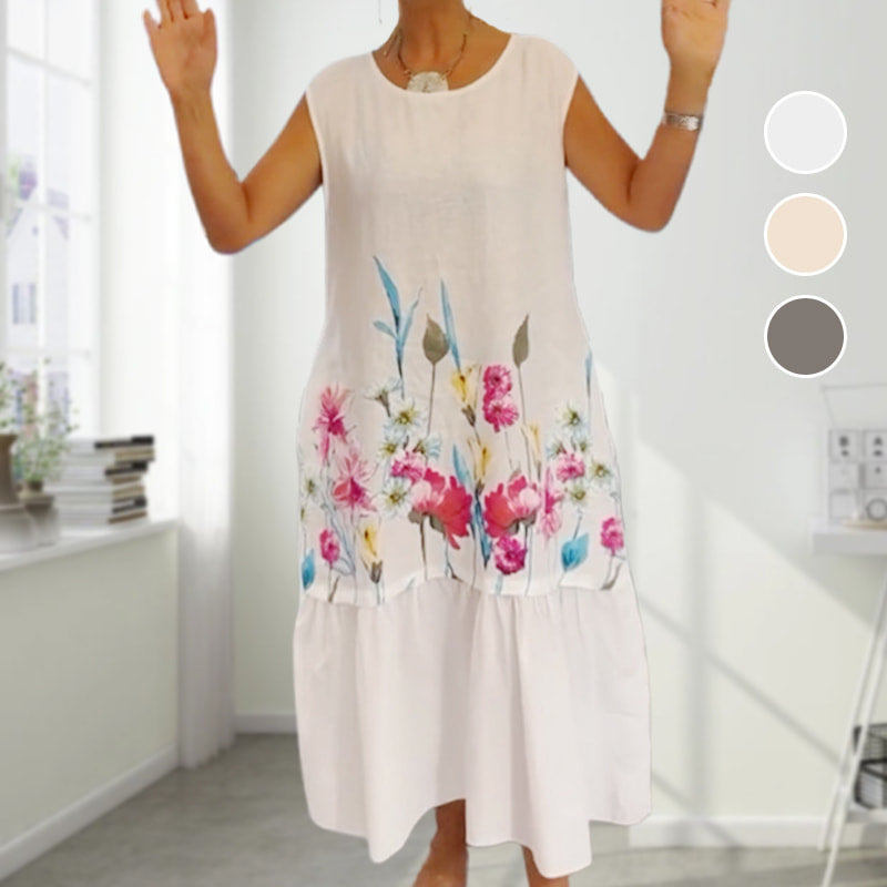 💖Women's Loose Round Neck Sleeveless Floral Dress