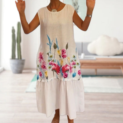 💖Women's Loose Round Neck Sleeveless Floral Dress