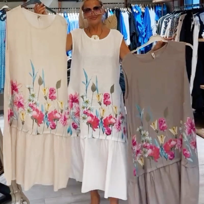 💖Women's Loose Round Neck Sleeveless Floral Dress