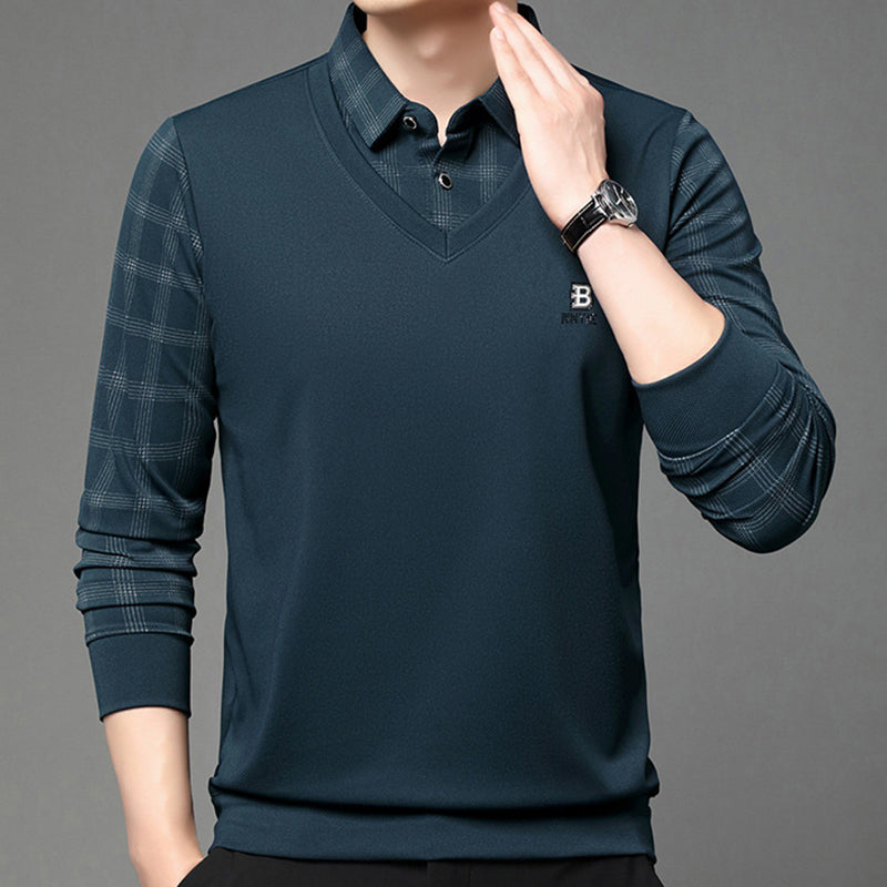 🔥50 % de réduction pour une durée limitée🔥T-shirt à manches longues et faux col en deux parties pour homme