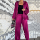 Women's Round Neck Satin Zipper Casual 2-Piece Suit
