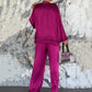 Women's Round Neck Satin Zipper Casual 2-Piece Suit