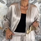 Women's Round Neck Satin Zipper Casual 2-Piece Suit