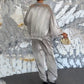 Women's Round Neck Satin Zipper Casual 2-Piece Suit