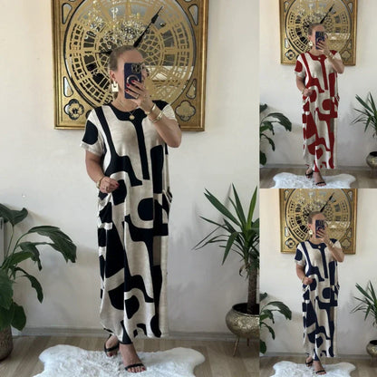 Women's Trendy Print Short Sleeve Loose Fit Dress