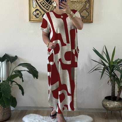 Robe en ligne à manches courtes à imprimé à imprimé à la mode pour femmes