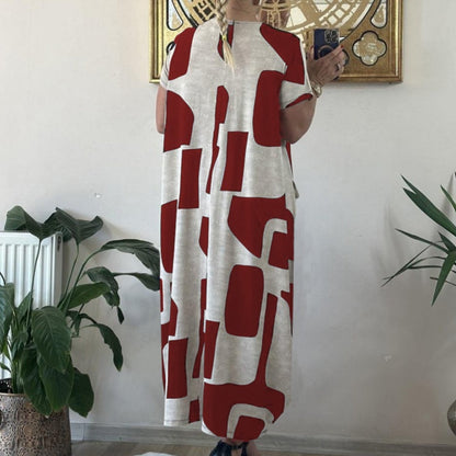 Robe en ligne à manches courtes à imprimé à imprimé à la mode pour femmes