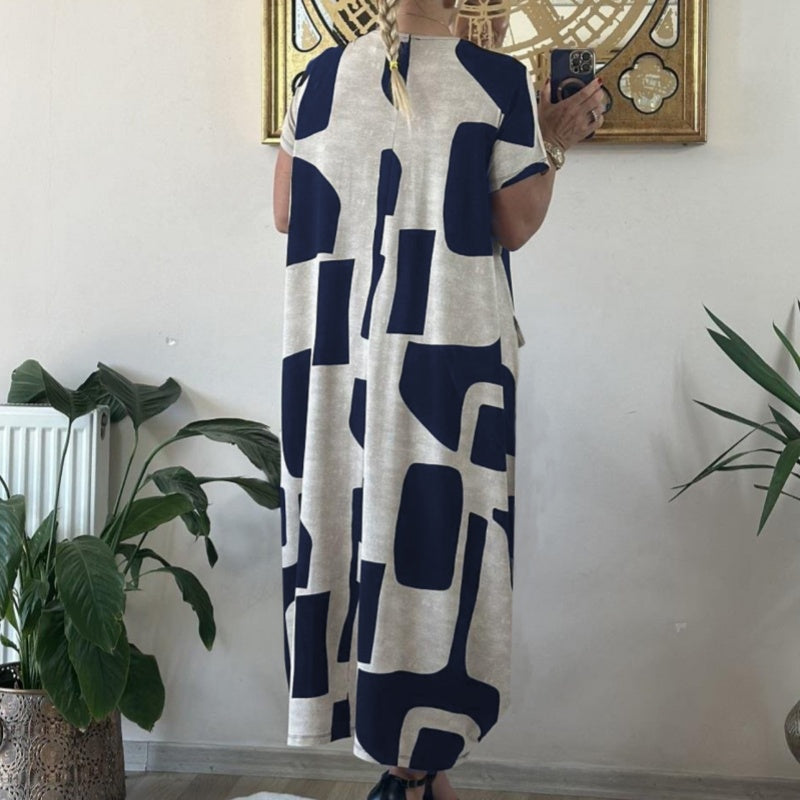Robe en ligne à manches courtes à imprimé à imprimé à la mode pour femmes
