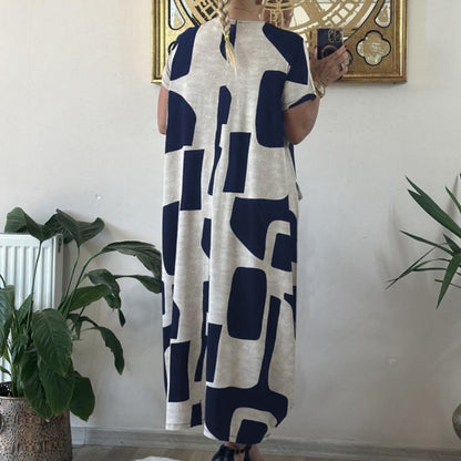 Robe en ligne à manches courtes à imprimé à imprimé à la mode pour femmes