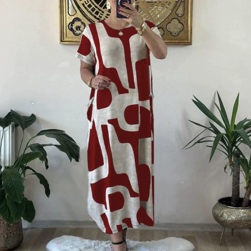 Robe en ligne à manches courtes à imprimé à imprimé à la mode pour femmes