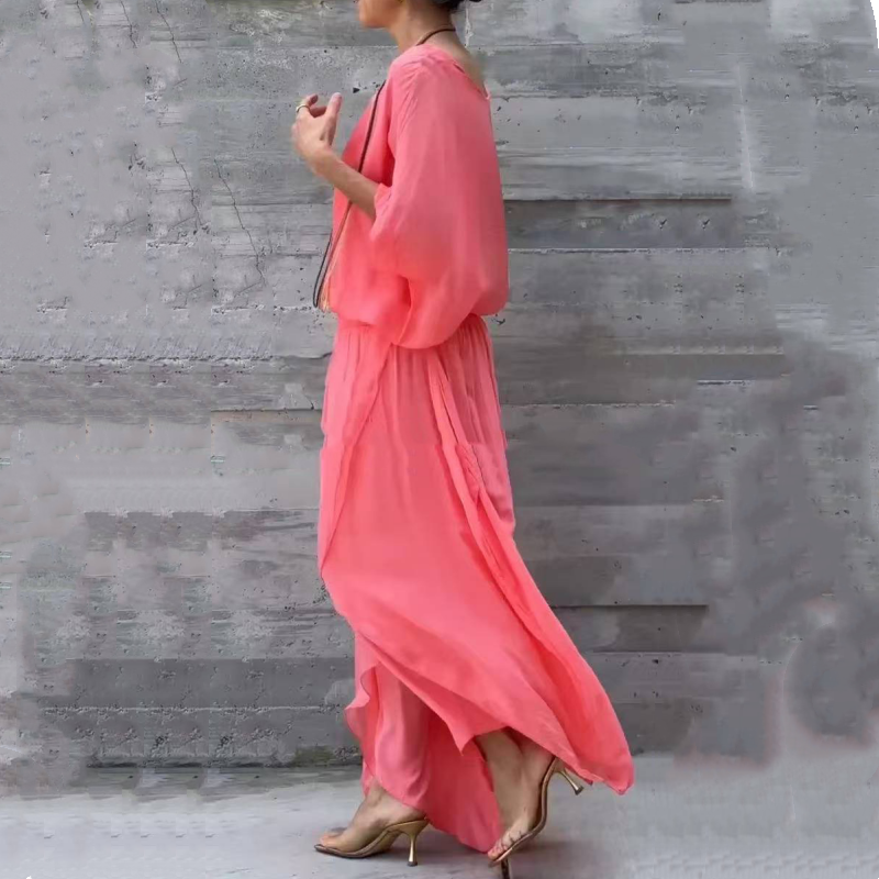 🌹Spring Promotion🌹Loose Top & Slit Wide-Leg Pants Chiffon 2-Piece Set