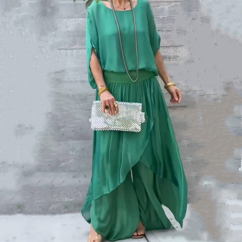 🌹Spring Promotion🌹Loose Top & Slit Wide-Leg Pants Chiffon 2-Piece Set