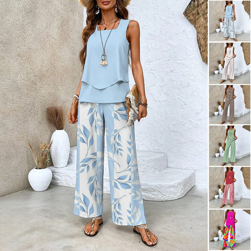🌺Women's Trendy Print 2 Piece Outfits Sleeveless Top & Pants