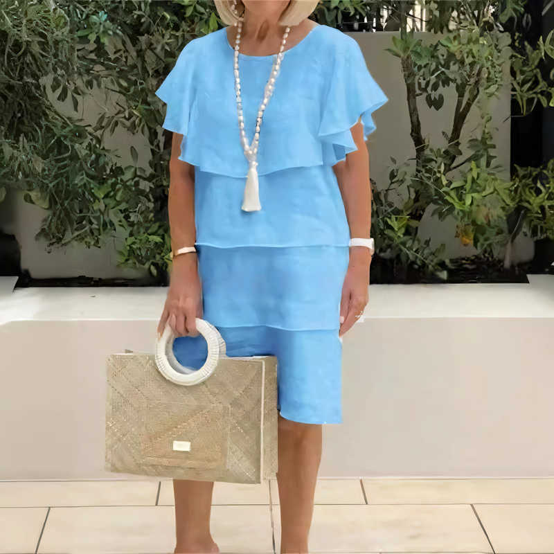 Détail à volants à manches courtes Robe en mousseline