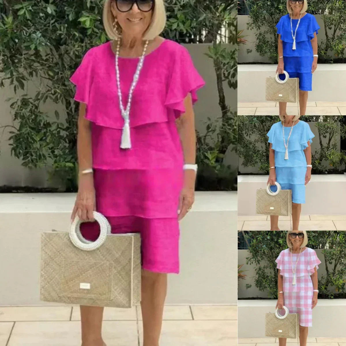 Détail à volants à manches courtes Robe en mousseline