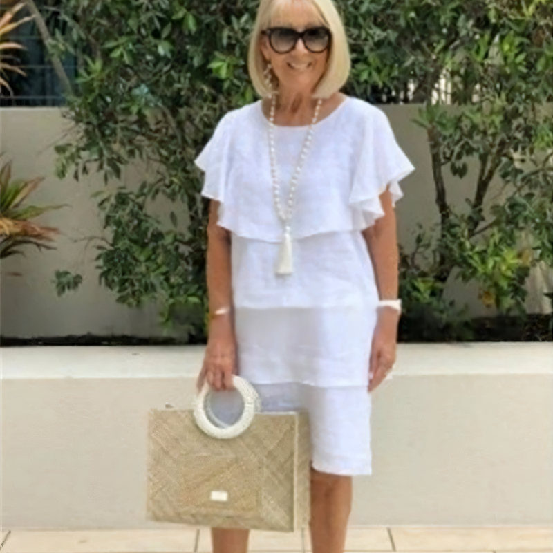 Détail à volants à manches courtes Robe en mousseline