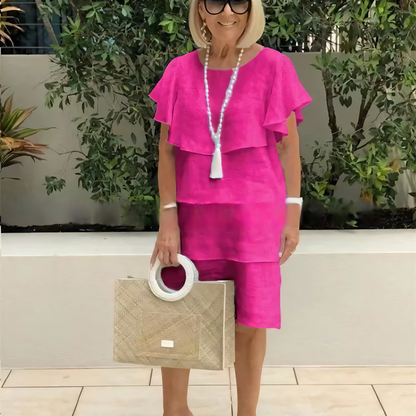 Détail à volants à manches courtes Robe en mousseline