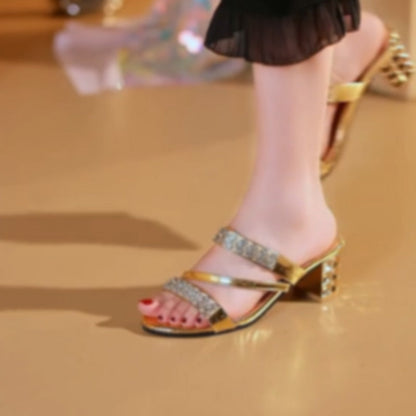 💕Women's Rhinestone-Embellished Block Heel Sandals🎁