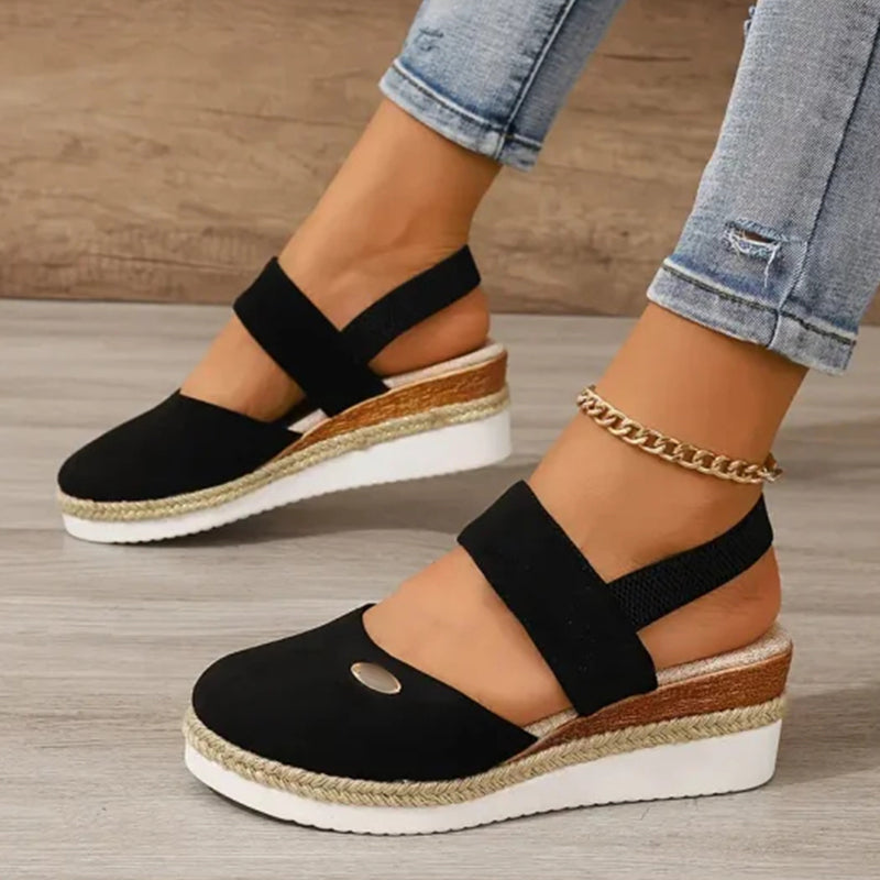 Closed Toe Strappy Low Wedge Sandals