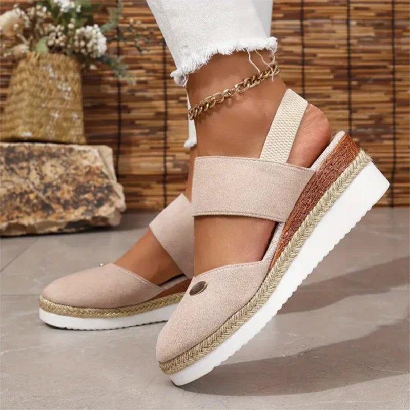 Closed Toe Strappy Low Wedge Sandals