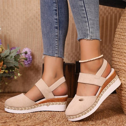 Closed Toe Strappy Low Wedge Sandals