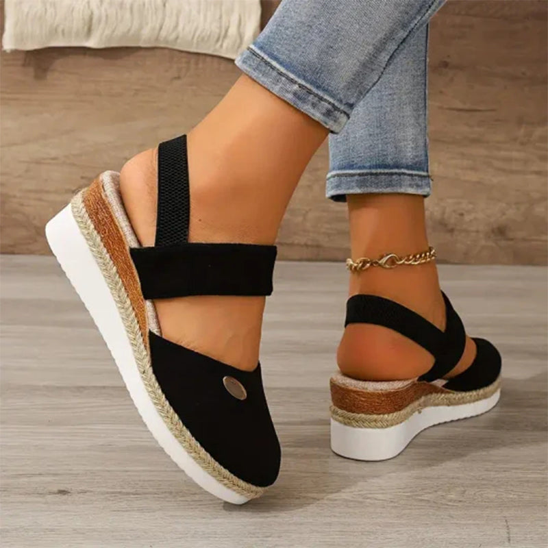 Closed Toe Strappy Low Wedge Sandals