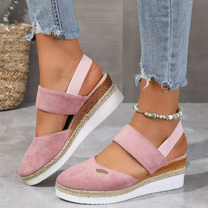 Closed Toe Strappy Low Wedge Sandals