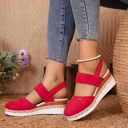 Closed Toe Strappy Low Wedge Sandals