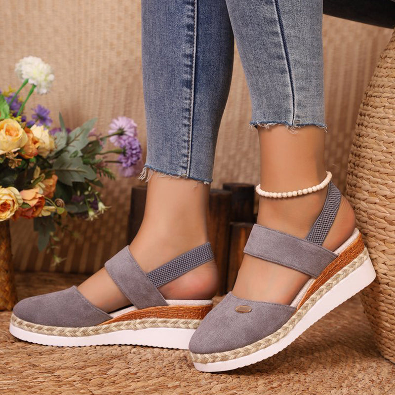 Closed Toe Strappy Low Wedge Sandals