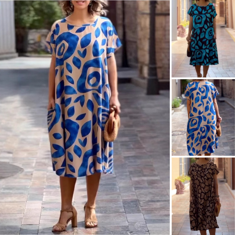 🌸👗 2025 New Round Neck Printed Dress