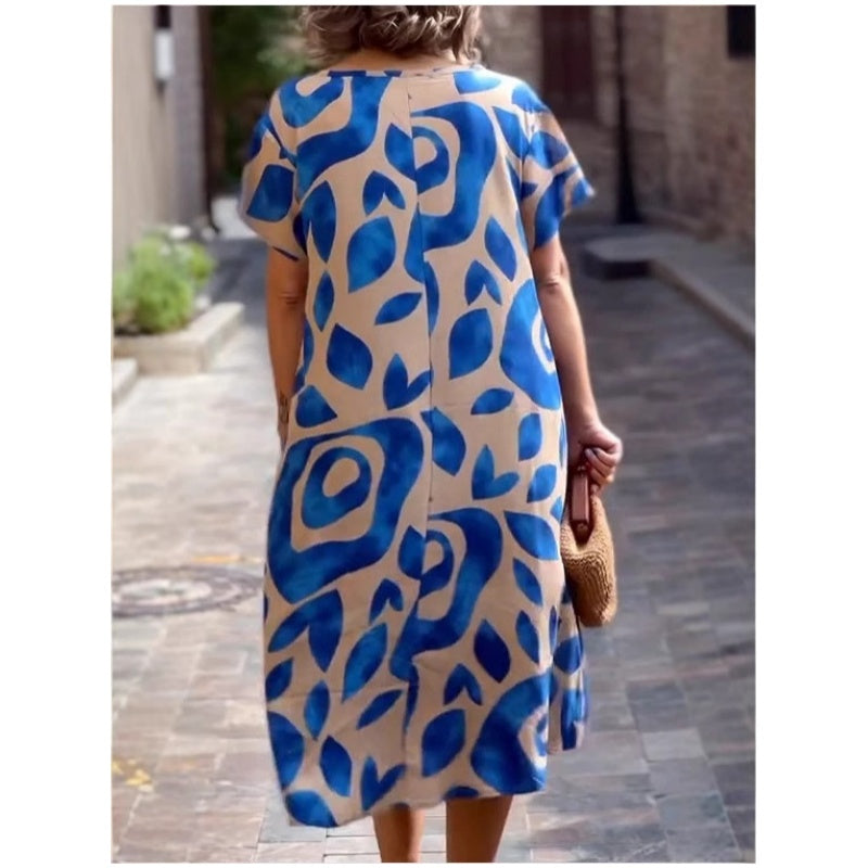 🌸👗 2025 New Round Neck Printed Dress