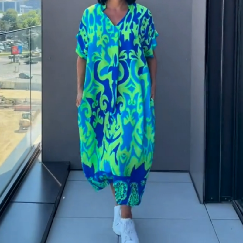 💃👗Effortlessly Chic💖 Women's Printed V - Neck Casual Elegant Dress