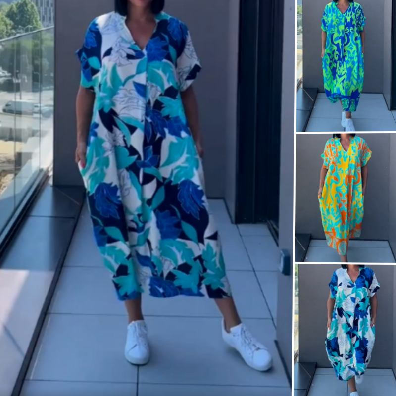 💃👗Effortlessly Chic💖 Women's Printed V - Neck Casual Elegant Dress