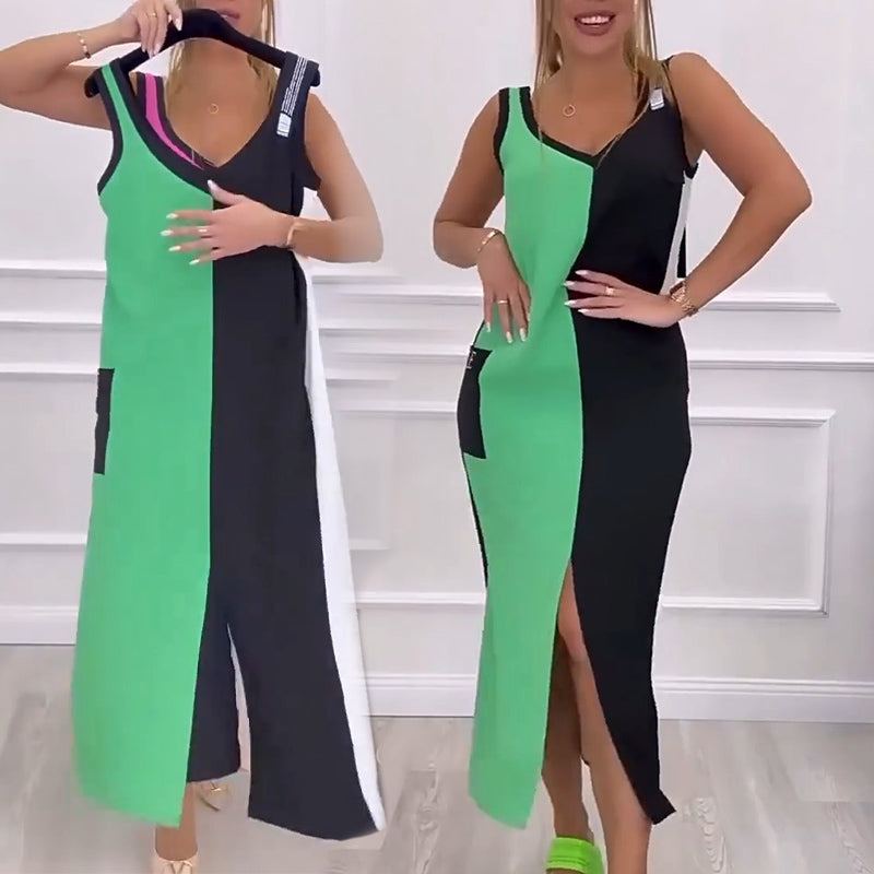 🌸Spring Specials💐 V-Neck Color Blocked Sleeveless Knit Dress