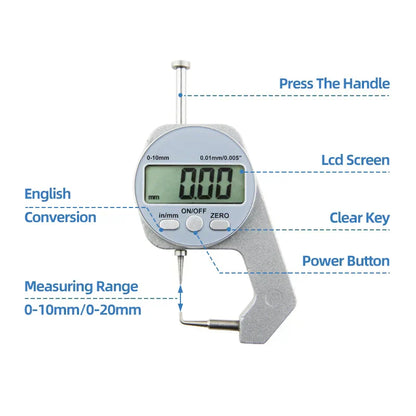 Digital Display Thickness Gauge Zinc Alloy Electronic LCD