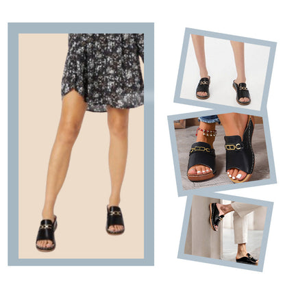🔥Hot Sale - 50% OFF🔥Wedge Peep Toe Sandals with Metal Decoration