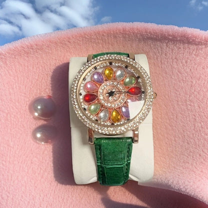 Women's Rotating Dial Watch with Colored Simulated Diamonds