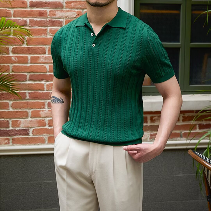 👑Men's Old Money Casual Solid Color Lapel Short Sleeve Top