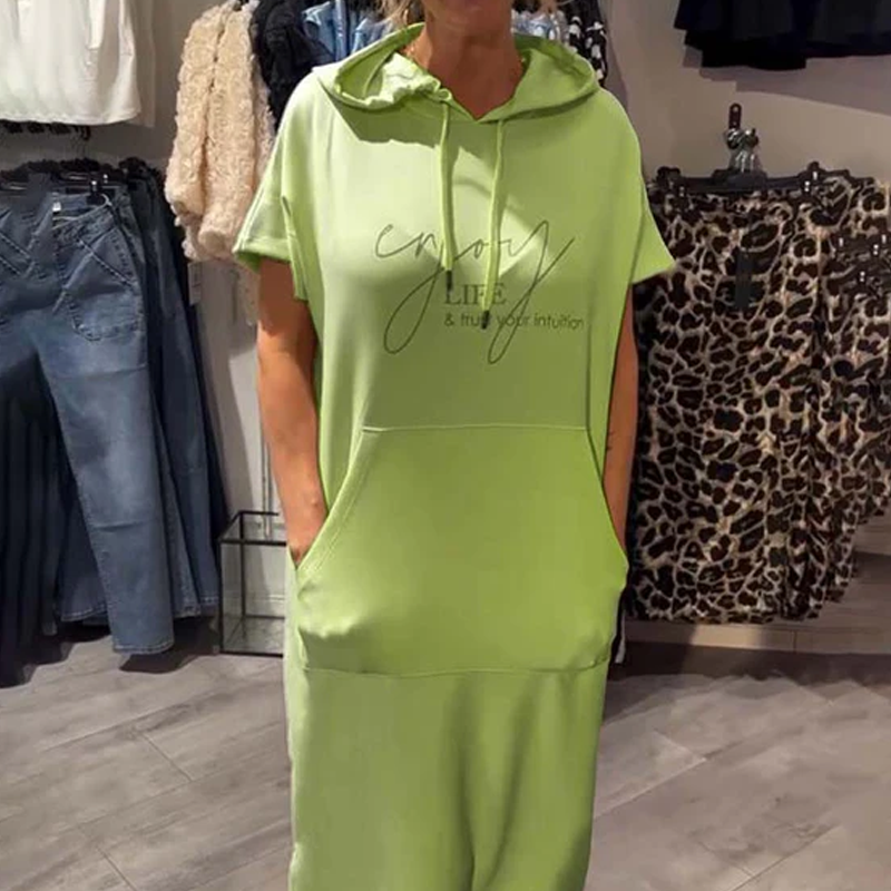 Women’s Solid Short-Sleeve Hooded Long Dress