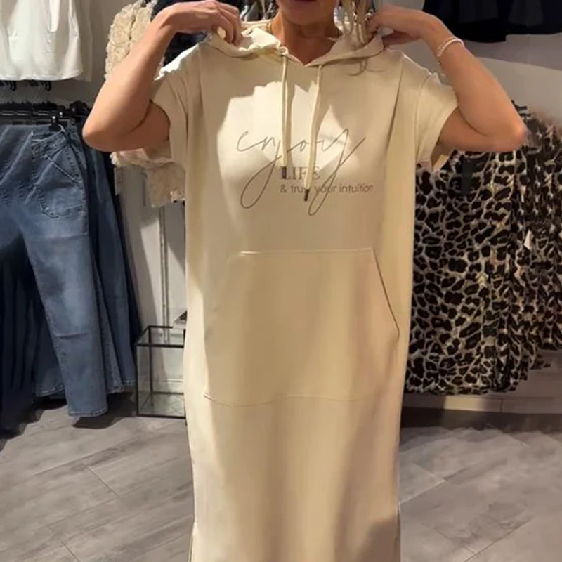 Women’s Solid Short-Sleeve Hooded Long Dress