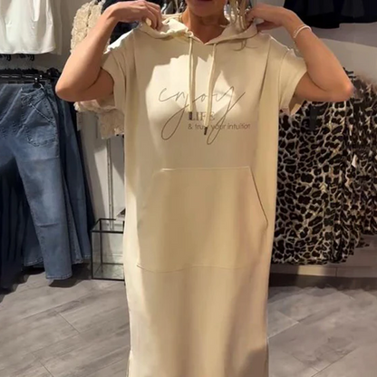 Women’s Solid Short-Sleeve Hooded Long Dress