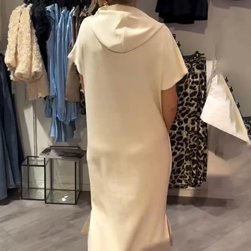 Women’s Solid Short-Sleeve Hooded Long Dress