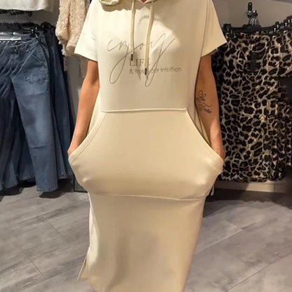 Women’s Solid Short-Sleeve Hooded Long Dress