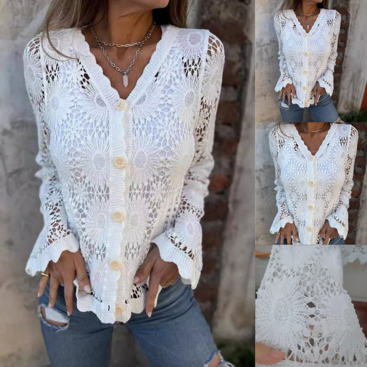 🌸Women's Lace V-Neck Long Sleeve Top