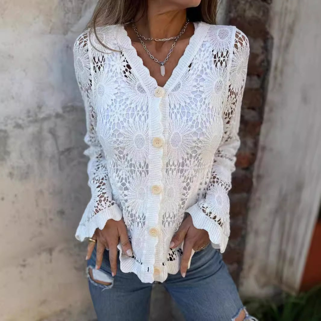 🌸Women's Lace V-Neck Long Sleeve Top
