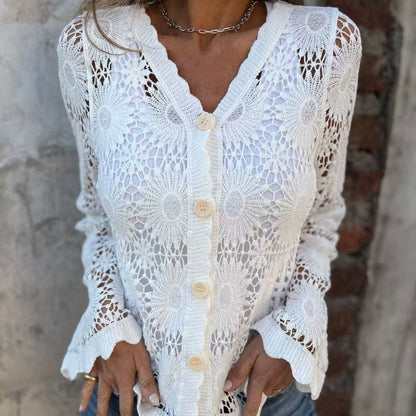 🌸Women's Lace V-Neck Long Sleeve Top