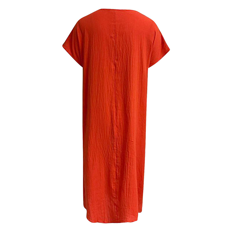 Women's Solid Color Round Neck Pocket Pleated Short Sleeve Dress