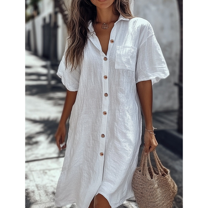Casual Cotton Linen Shirt Dress