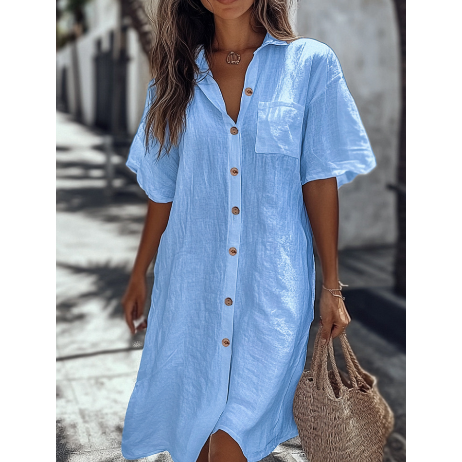 Casual Cotton Linen Shirt Dress