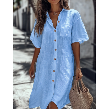 Casual Cotton Linen Shirt Dress
